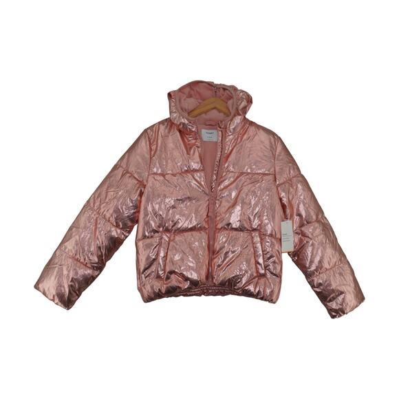 Old Navy Metallic Rose Gold Puffer Jacket Girls XL 14-16 GoWarm Hooded Coat - Picture 2 of 8